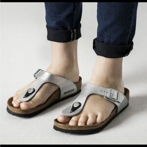 Birkenstock Gizeh Silver Birko-Flor Sandals Size 37 / US 6